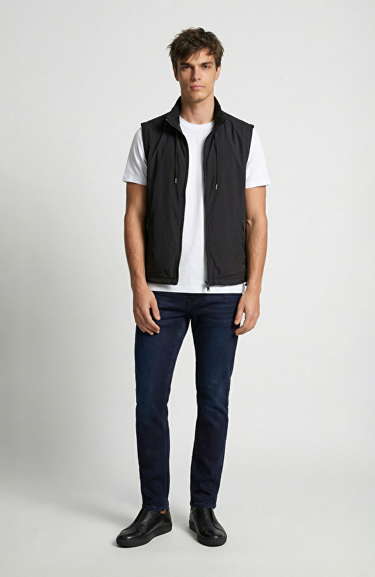 Siyah Dik Yaka Casual Yelek