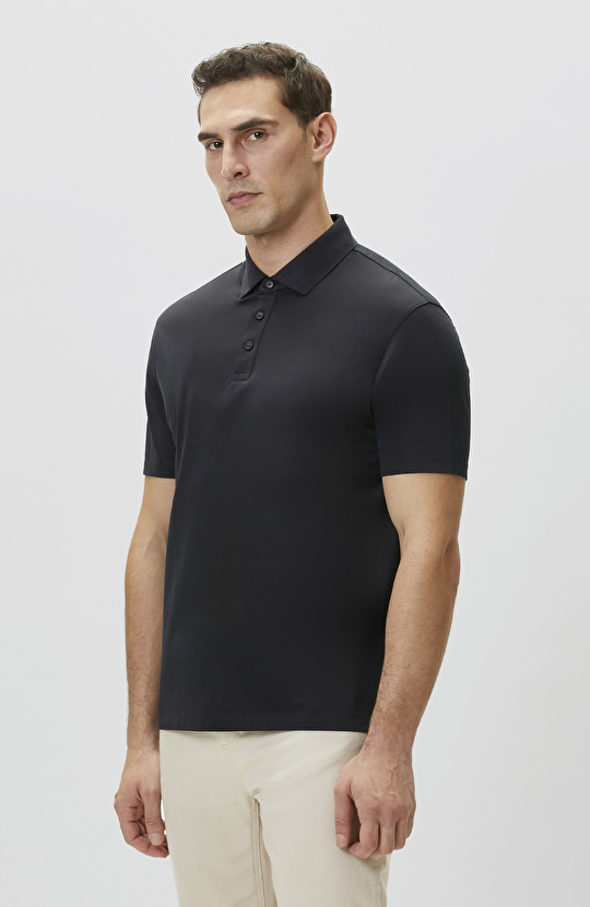 Non-Iron Polo Yaka Siyah T-shirt