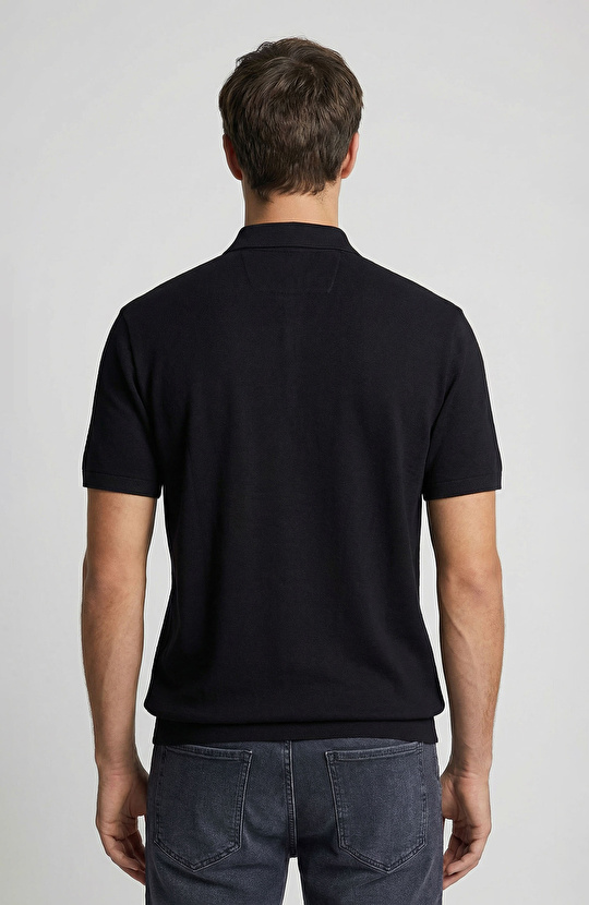Black Polo Neck Pique T-shirt
