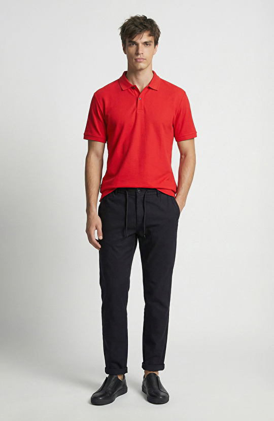 Kırmızı Polo Yaka Pike T-shirt