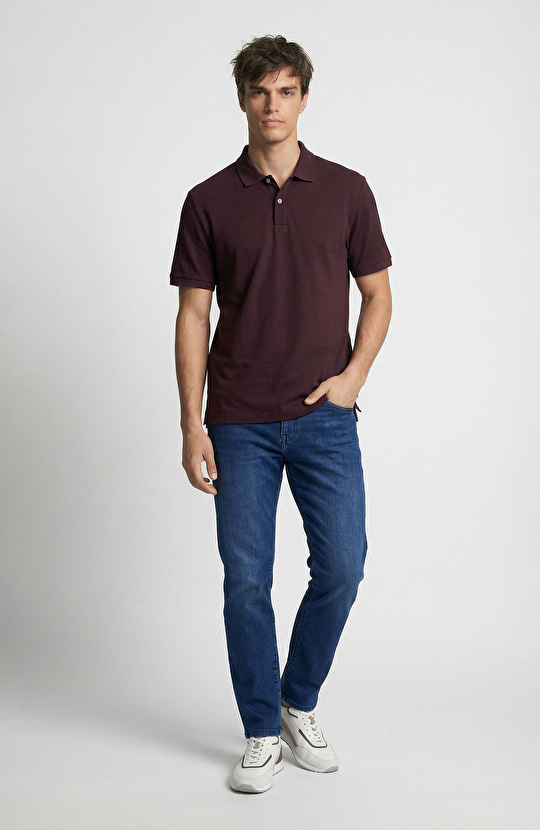 Bordo Polo Yaka Pike T-Shirt
