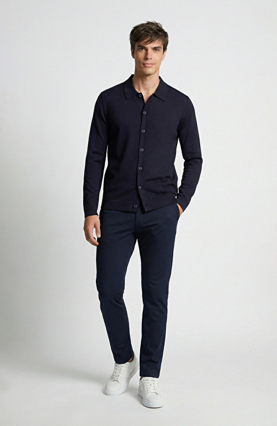 Limited Lacivert İpek Karışımlı Triko Gömlek