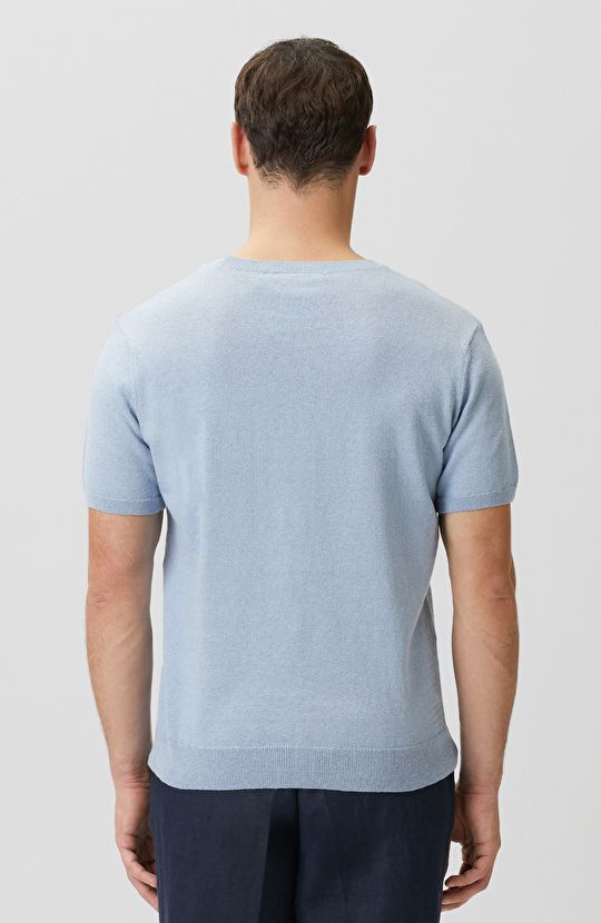 Mavi Keten Karışımlı Triko Kazak