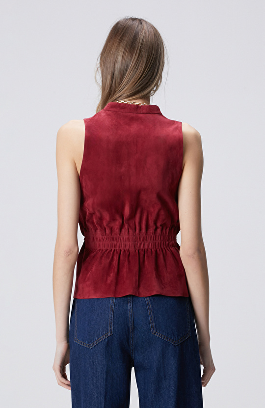 Vişne Deri Süet Yelek