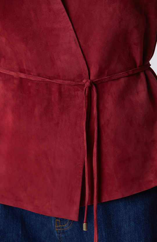 Vişne Deri Süet Yelek