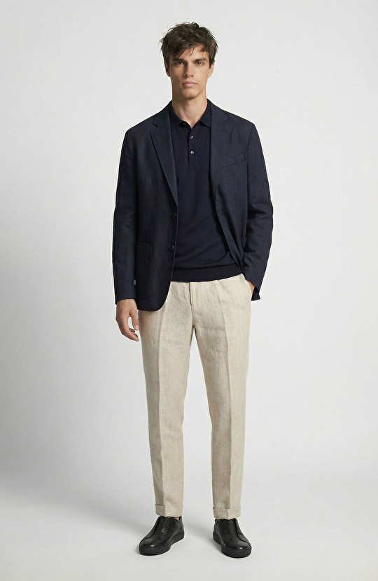 Lacivert Keten Karışımlı Ceket