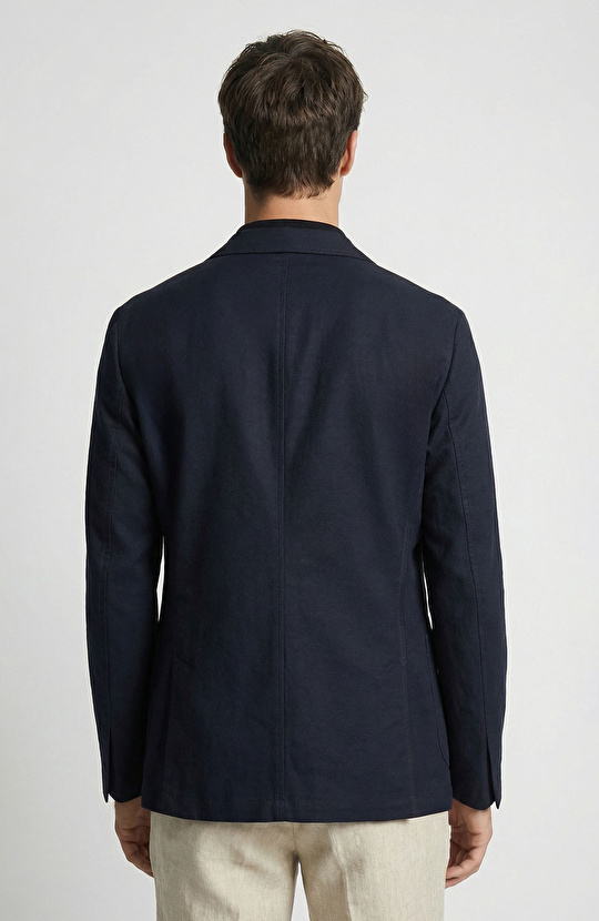 Lacivert Keten Karışımlı Ceket