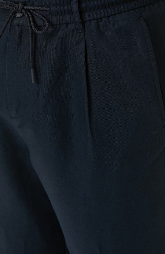 Lacivert Tek Pileli Keten Karışımlı Pantolon