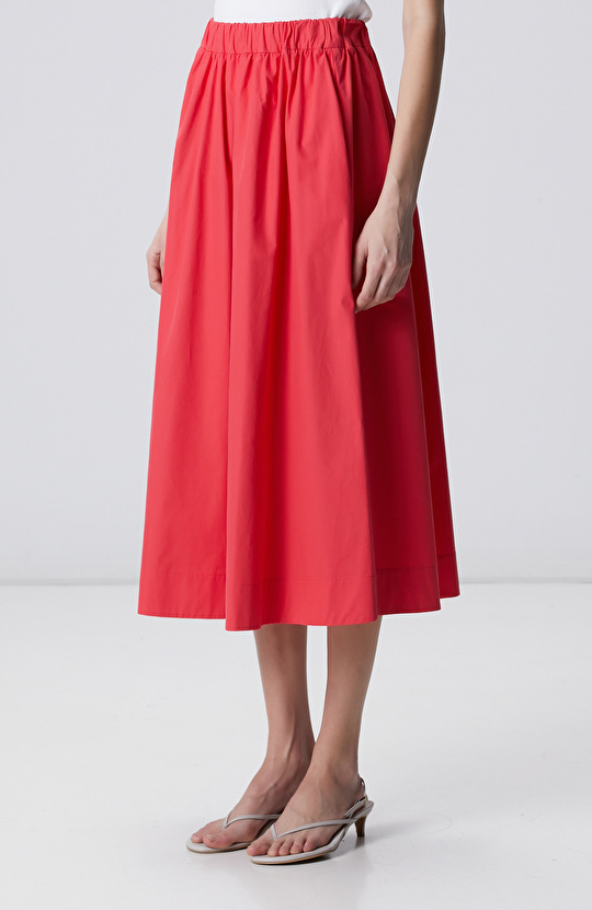 Nar Çiçeği Beli Lastikli Midi Poplin Etek