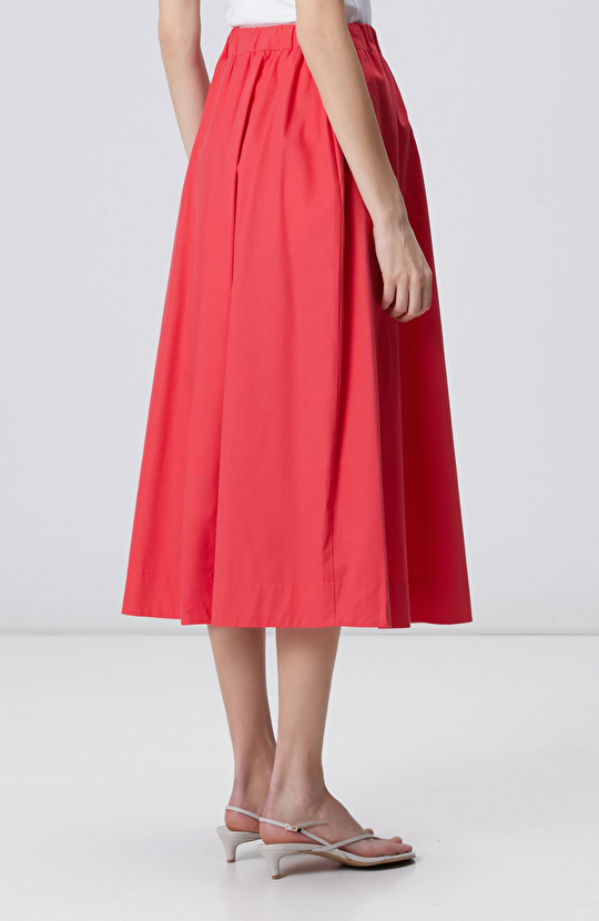 Nar Çiçeği Beli Lastikli Midi Poplin Etek