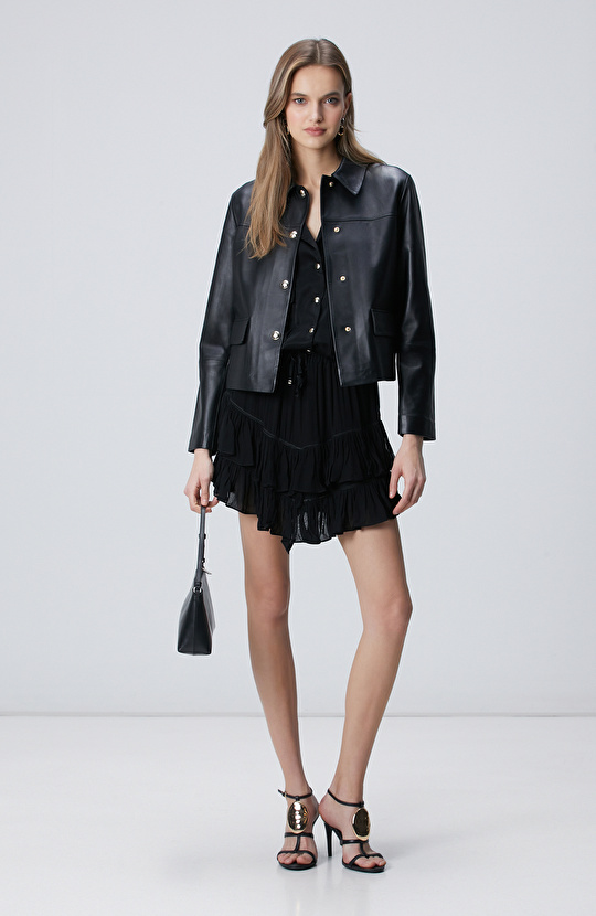 Siyah Volanlı Mini Etek