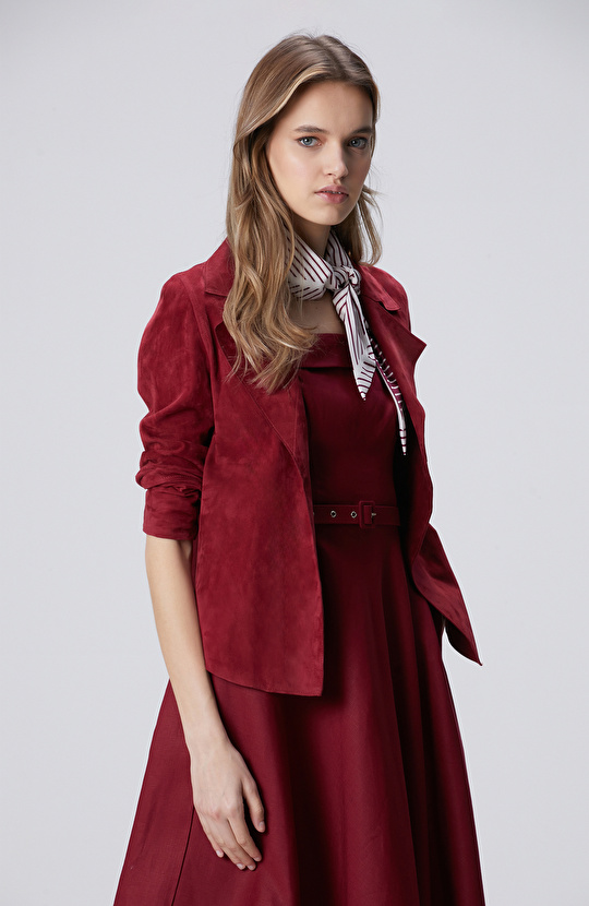 Vişne Süet Deri Mont