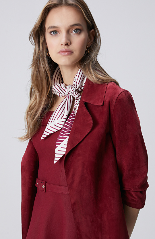 Vişne Süet Deri Mont