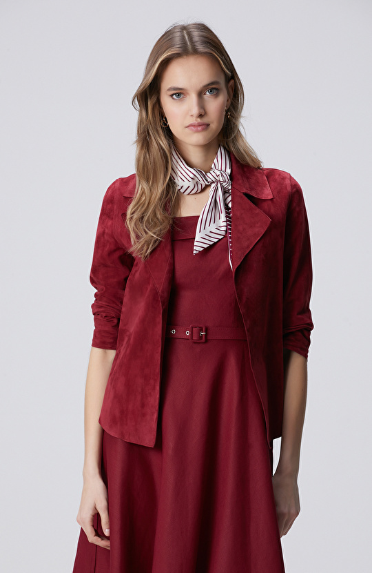 Vişne Süet Deri Mont