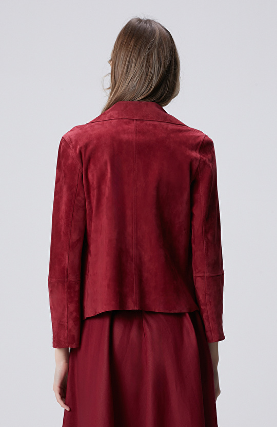 Vişne Süet Deri Mont