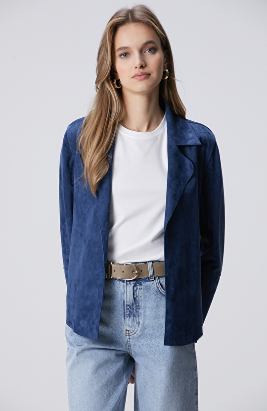 İndigo Deri Süet Ceket