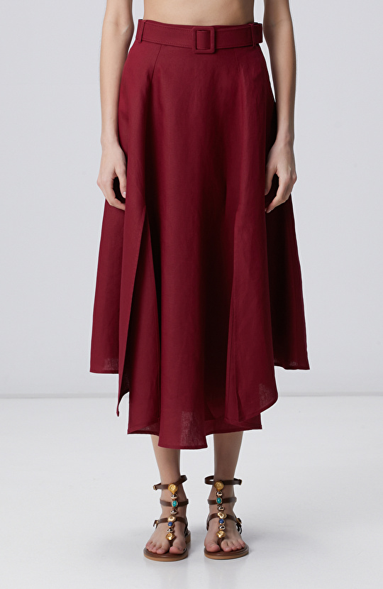 Vişne Keten Maksi Etek