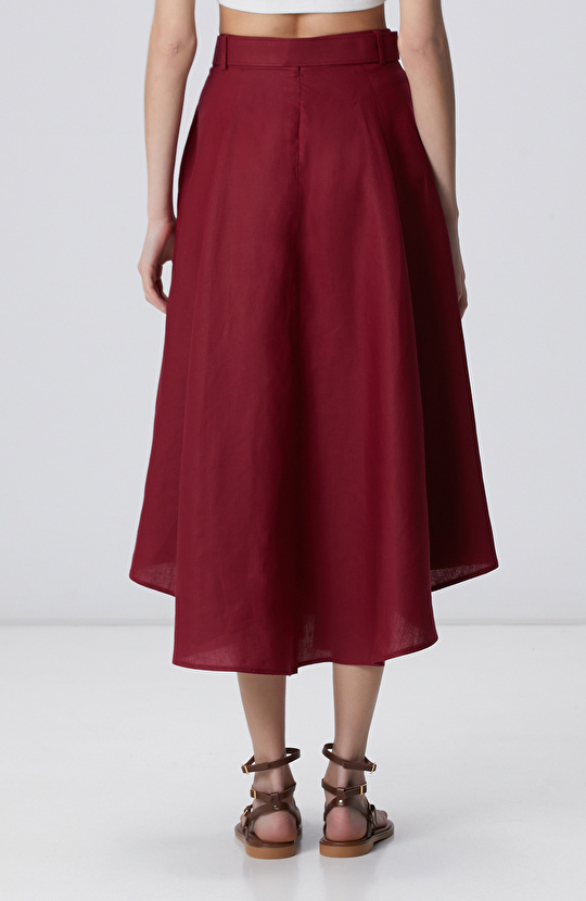 Vişne Keten Maksi Etek