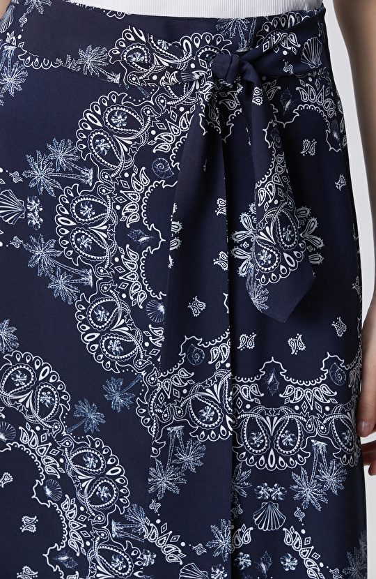 Lacivert Desenli Midi Etek