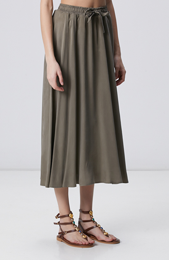 Haki Maksi Cupro Etek