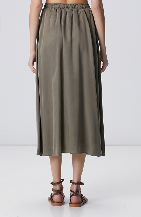 Haki Maksi Cupro Etek