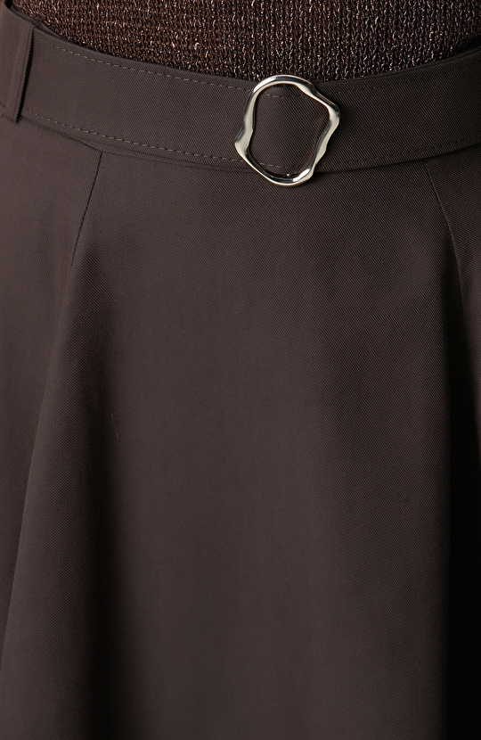 Acı Kahve Yırtmaçlı Midi Etek