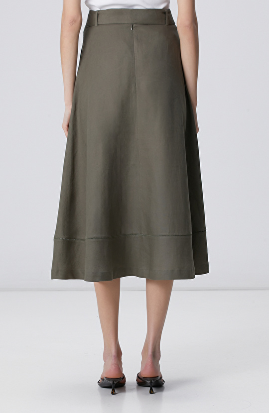 Haki Midi Keten Etek