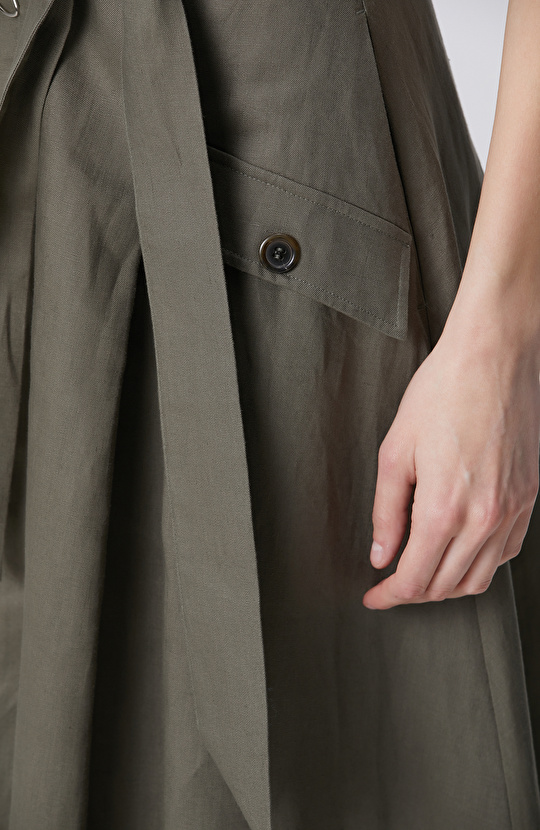 Haki Midi Keten Etek