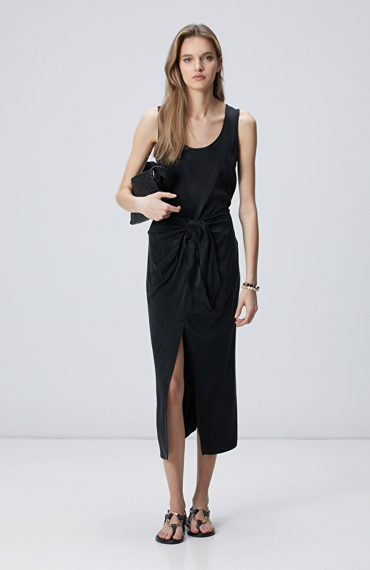 Siyah Midi Cupro Etek