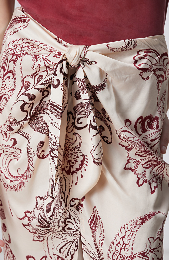 Vişne Şal Desenli Midi Etek