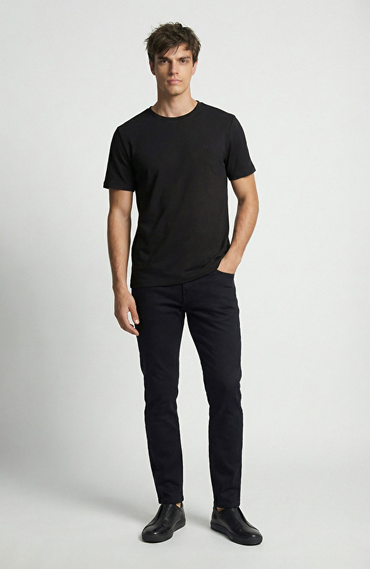 Slim Fit Lacivert 5 Cep Armür Desen Pantolon