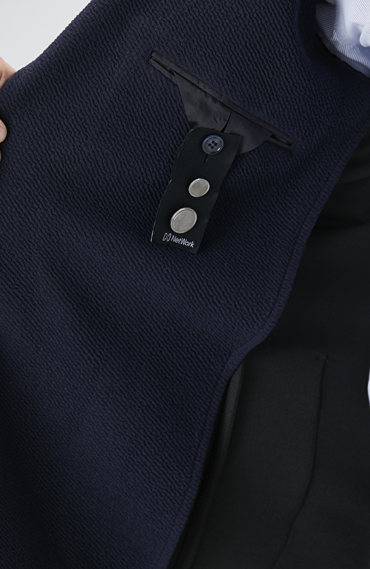 Lacivert Slim Fit Gofre Desen Örme Ceket