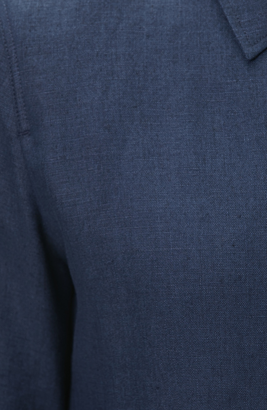 Comfort Fit Lacivert Cep Detaylı Keten Dış Gömlek