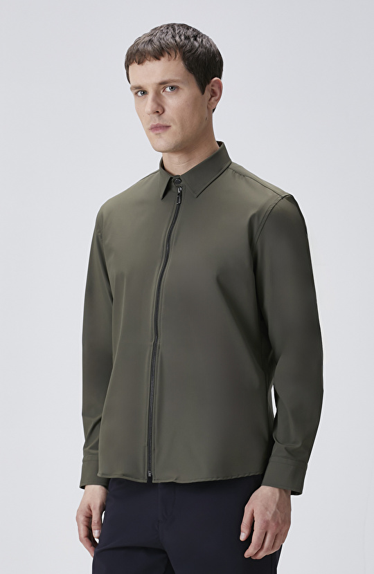 Haki Slim Fit Cep Detaylı Dış Gömlek