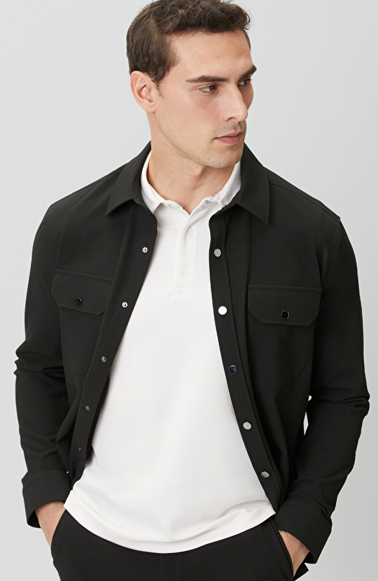 Black Seersucker Pattern Outer Shirt