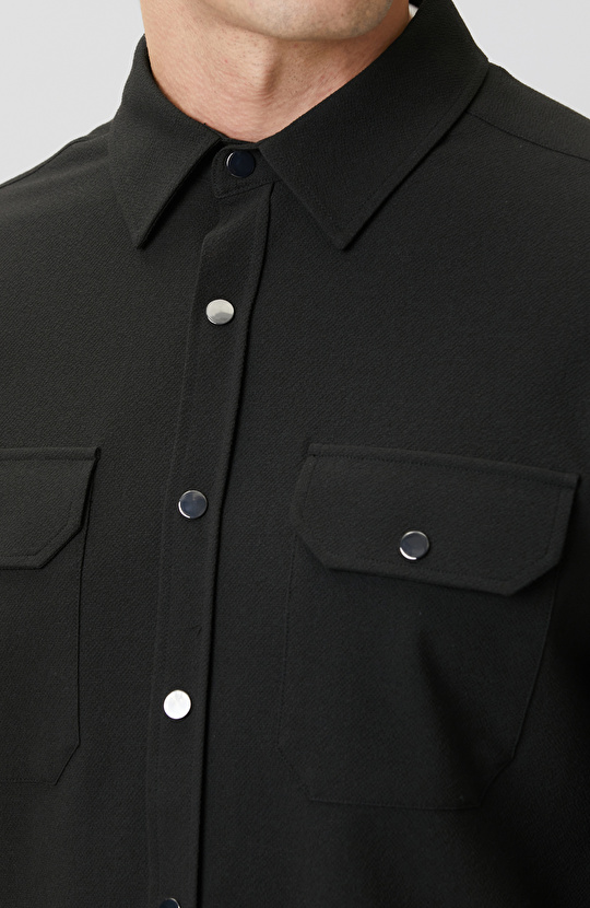 Black Seersucker Pattern Outer Shirt