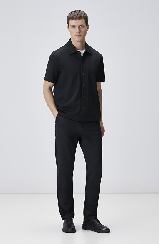 Siyah Diyagonal Desen Dış Gömlek