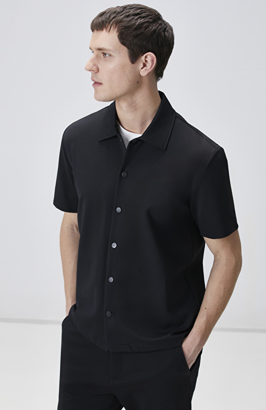 Siyah Diyagonal Desen Dış Gömlek