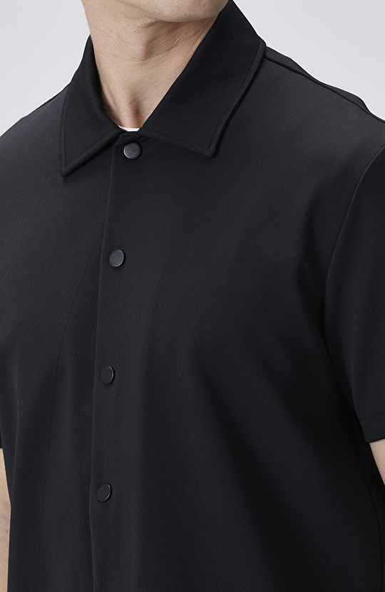 Siyah Diyagonal Desen Dış Gömlek