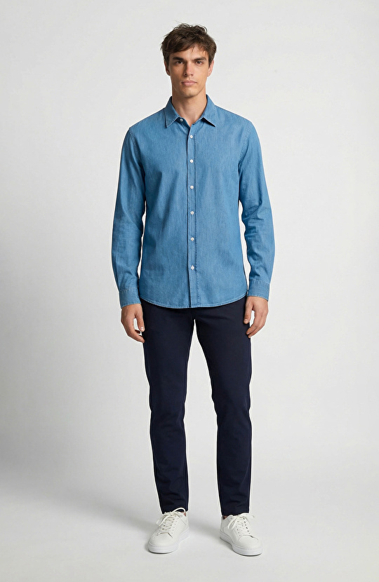 Açık Mavi Lyocelli Denim Look Gömlek