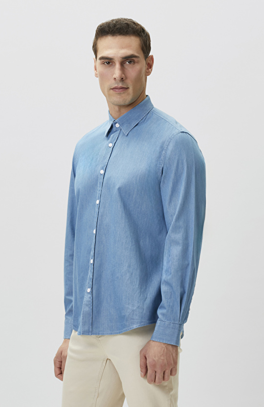 Açık Mavi Lyocelli Denim Look Gömlek