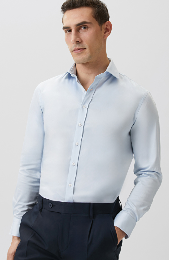 Light Blue Plain Cotton Satin Shirt