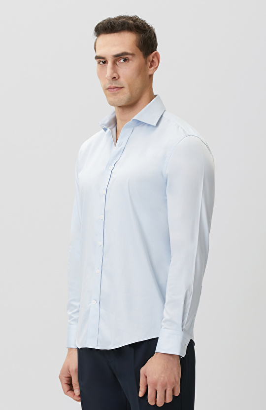 Light Blue Plain Cotton Satin Shirt