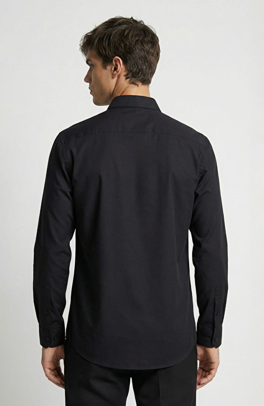 Slim Fit Düz Pamuk Saten Gömlek