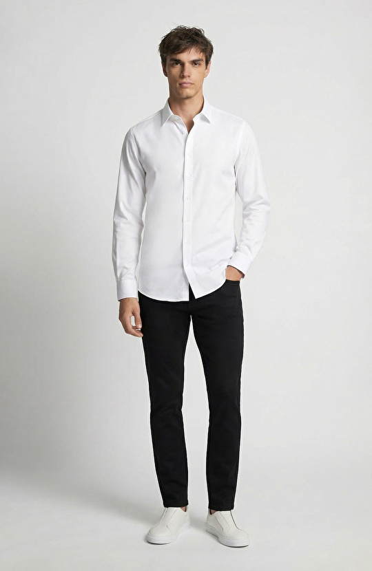 Slim Fit Siyah 5 Cep Dokuma Casual Pantolon