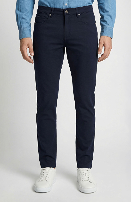 Slim Fit Lacivert 5 Cep Dokuma Casual Pantolon