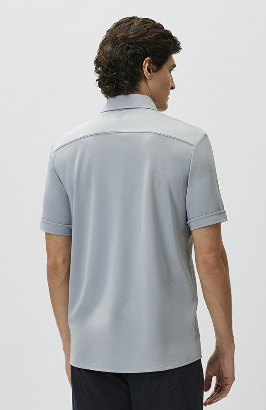 Slim Fit Light Blue Short Sleeve Knitted Shirt