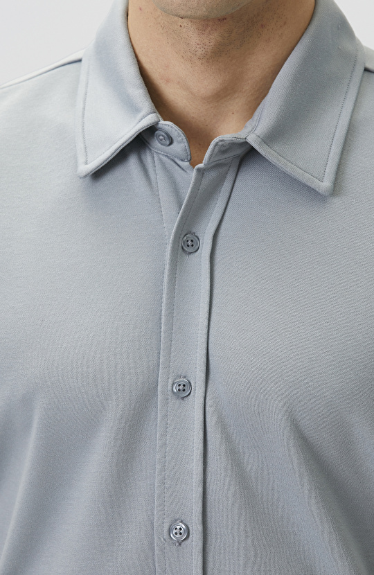 Slim Fit Light Blue Short Sleeve Knitted Shirt