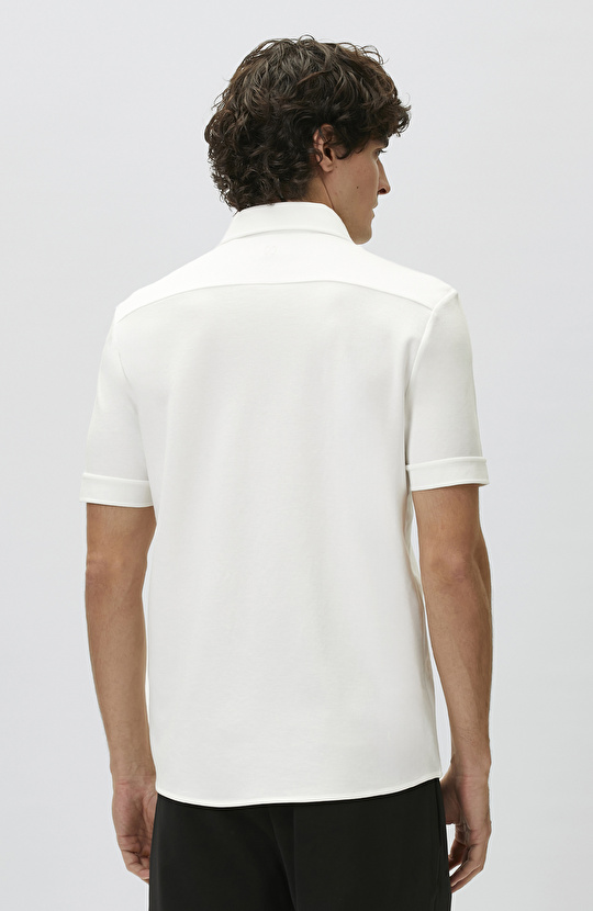 Slim Fit Off White Short Sleeve Knitted Shirt