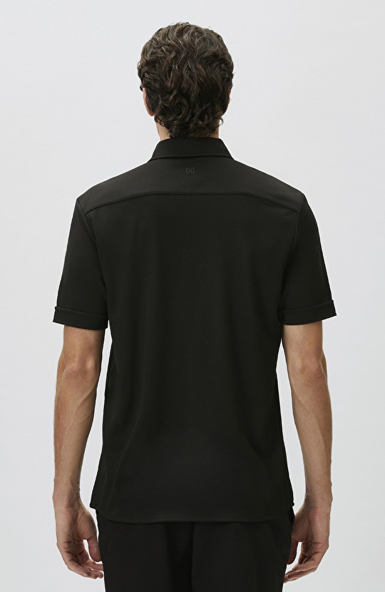 Slim Fit Black Short Sleeve Knitted Shirt